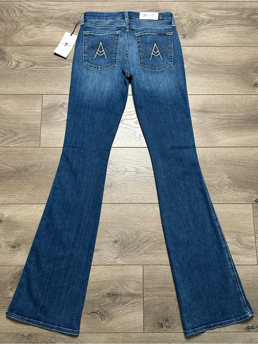 7 For All Mankind 33.5” A Pocket Flare Mid Rise Stretch Blue Jeans Size 26 - Picture 4 of 12